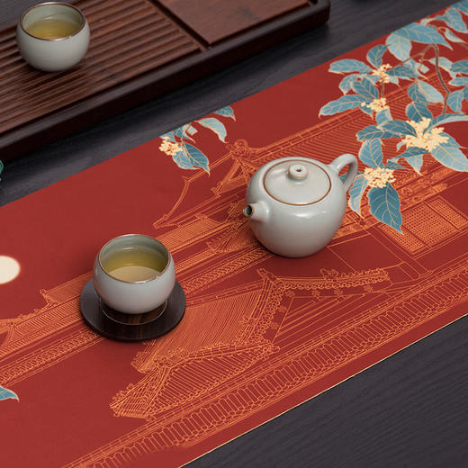 防水茶席宫廷风故宫桌旗中式禅意布艺茶垫茶旗茶桌布茶巾中秋送礼 商品图5