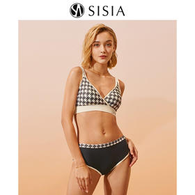 sisia2022新款泳衣女夏季复古千鸟格性感v领少女分体泳衣网红风