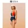 sisia2022新款游泳衣女夏季复古英伦风性感撞色显瘦遮肚连体泳衣 商品缩略图0