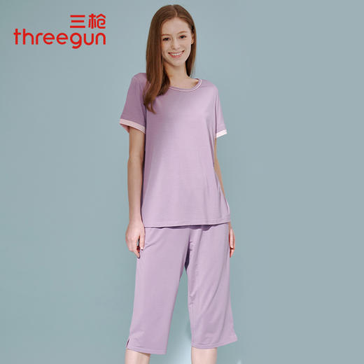 Threegun三枪 【浄呼吸】圆领短袖中裤女士家居套家居服-81726D911 商品图1