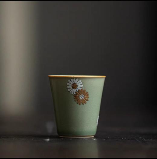 永利汇复古青釉彩绘窗兰中式陶瓷小茶杯家用小号仿古单杯品茗杯 商品图2