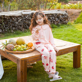 商场同款棉果果秋季新款加厚兰精莫代尔对开套装家居服舒适柔软亲肤女童两件套M321304222553