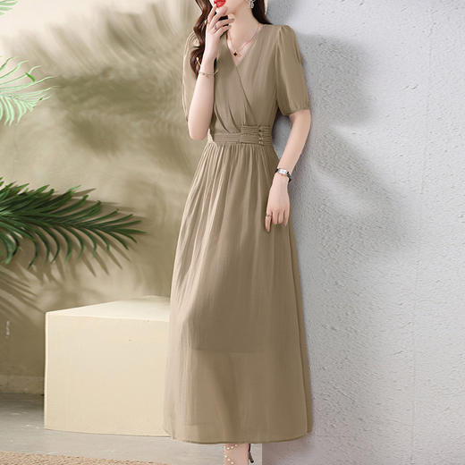 法式天丝连衣裙,夏季薄款2022新款时尚优雅褶皱遮肚子显瘦中长裙HR-XXMC619 商品图2