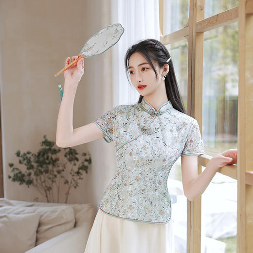 复古清新，改良小上衣假两件套纱网印花裙子旗袍裙XL-769 商品图3