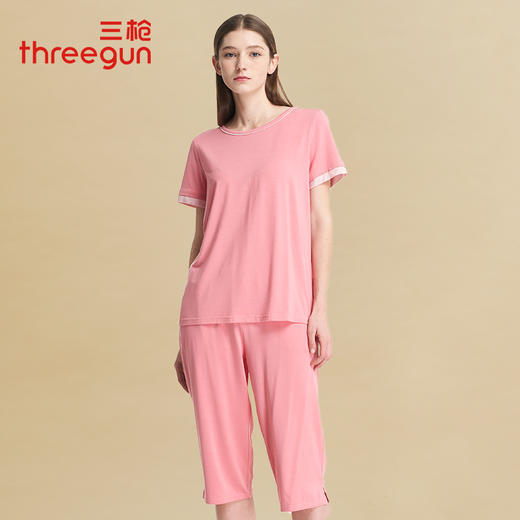 Threegun三枪 【浄呼吸】圆领短袖中裤女士家居套家居服-81726D911 商品图0