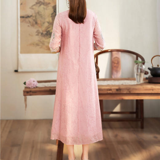 YFN-6963春夏女装新款中国风复古天丝刺绣宽松禅意茶服中长款连衣裙 商品图3
