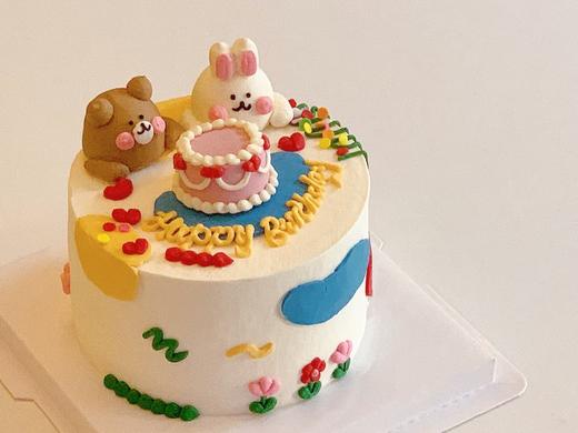 油画风/立体小动物熊兔狗kitty情侣卡通蛋糕-低糖处理无添加 商品图1