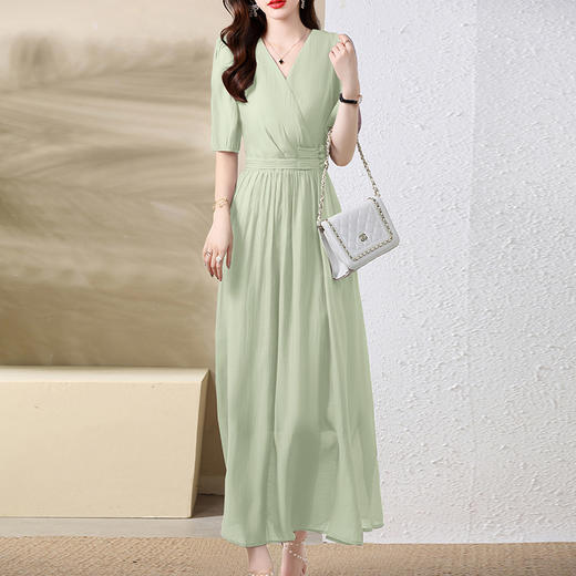 法式天丝连衣裙,夏季薄款2022新款时尚优雅褶皱遮肚子显瘦中长裙HR-XXMC619 商品图1