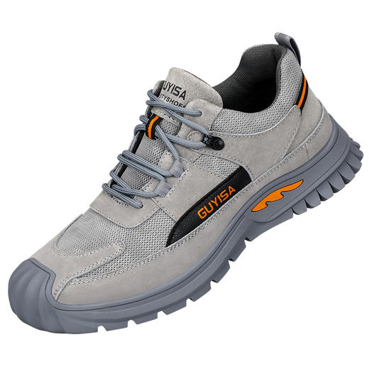 新款灰色劳保鞋男防砸防刺钢包反绒皮四季款耐磨橡胶底舒适透气安全鞋工作鞋 商品图5