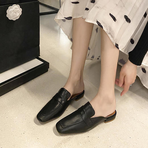 CV5071  新款包头套脚中跟女士半拖鞋韩版时尚方头搭扣懒人鞋休闲鞋 商品图6