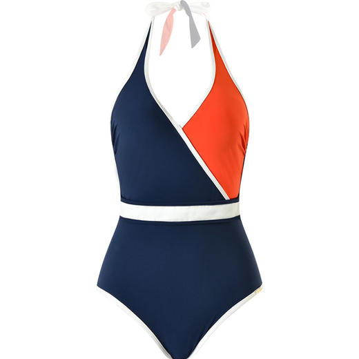 sisia2022新款游泳衣女夏季复古英伦风性感撞色显瘦遮肚连体泳衣 商品图4