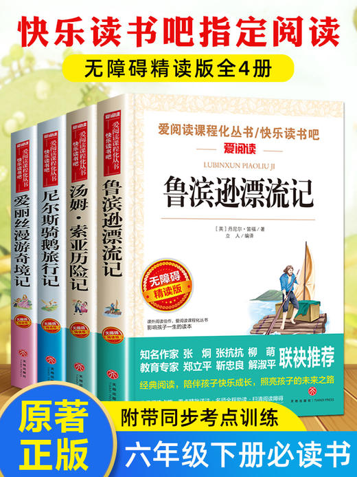 全套4册 六年级必读的课外书下册原著完整版鲁滨逊漂流记正版老师推荐 爱丽丝漫游奇境 尼尔斯骑鹅旅行记汤姆索亚历险记快乐读书吧 商品图3