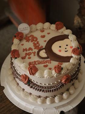 手绘棕色系复古小猴子