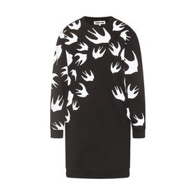 McQ 麦昆 女士棉质黑底白燕子印花圆领长袖连衣裙 黑色 379194 RLT72 1000