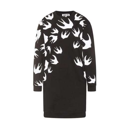 McQ 麦昆 女士棉质黑底白燕子印花圆领长袖连衣裙 黑色 379194 RLT72 1000 商品图0