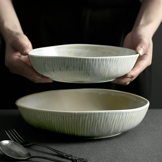 DXC北欧加深陶瓷菜盘子圆形精致创意个性家用 不规则陶瓷餐具深盘 商品图4
