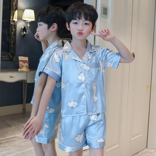 男童睡衣夏季短袖薄款套装儿童睡衣冰丝小男孩大童夏天卡通家居服 商品图5