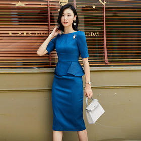 孤品- “荷叶下的秘密” 颈袖添香季新款职场连衣裙女时尚ol修身长袖商务正装包臀裙J7180032T1X5不退可换