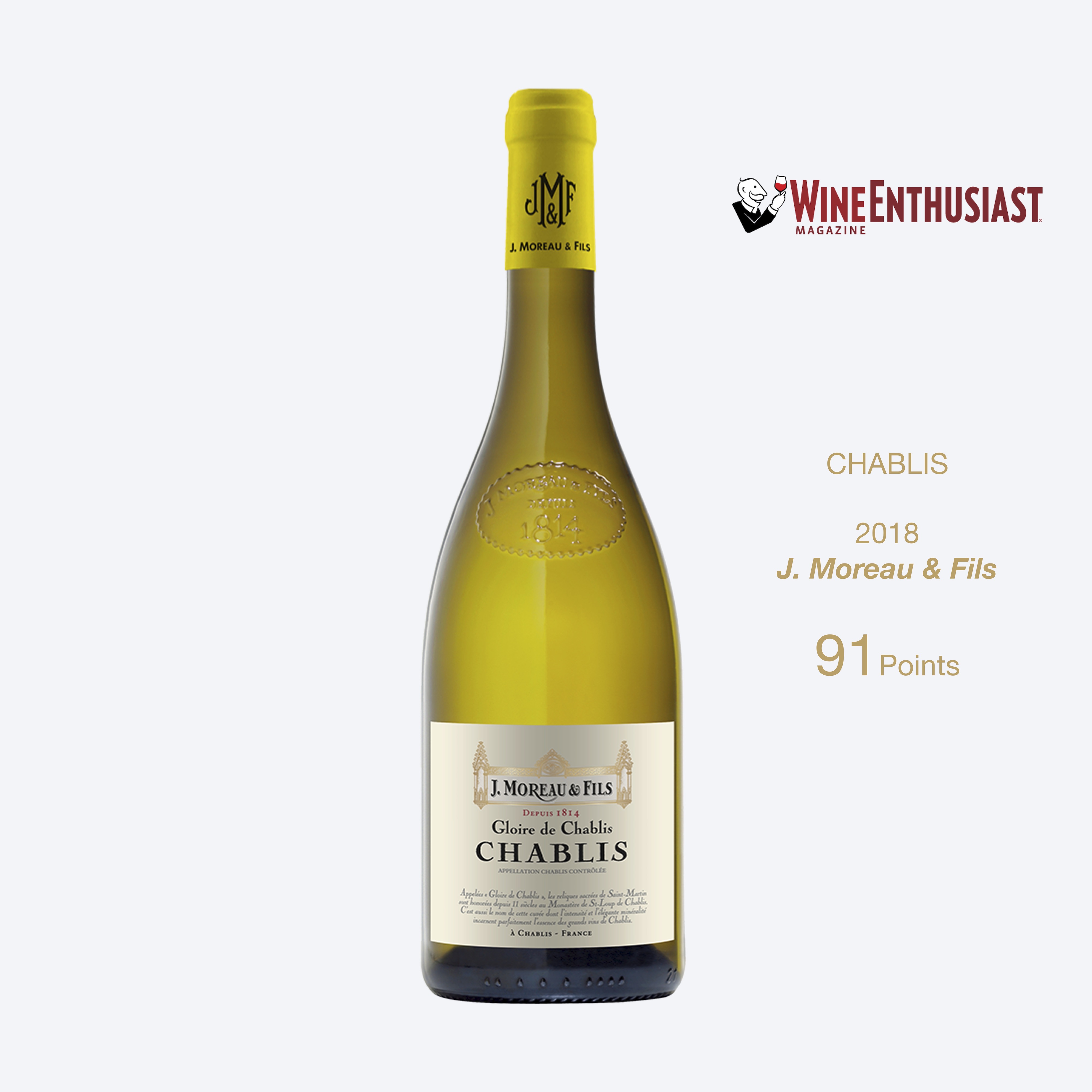 麓美庄园 杰出夏布利白葡萄酒 2020CHABLIS J. Moreau & Fils Gloire de Chablis 2020