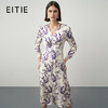 EITIE爱特爱秋季新款气质优雅高腰V领显瘦印花连衣裙7107805 商品缩略图0