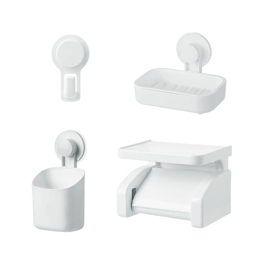 霜山免打孔浴室置物架家用卫生间挂钩纸巾架塑料肥皂盒壁挂收纳篮 商品图1