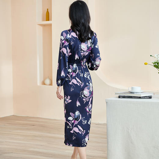 剩S/M 米思阳2024秋季新款知性优雅大花连衣裙垂感大摆收腰中长裙子2231 商品图3