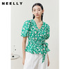 NEELLY纳俪商场同款韩系碎花V领衬衫女收腰系带泡泡袖上衣夏季 商品缩略图0