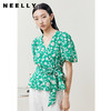 NEELLY纳俪商场同款韩系碎花V领衬衫女收腰系带泡泡袖上衣夏季 商品缩略图2