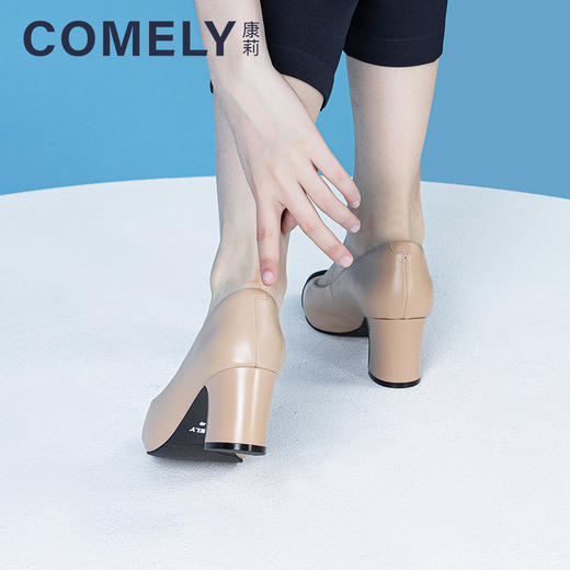 康莉KYQ21503拼接羊皮小香风粗跟单鞋女法式优雅浅口鞋子 商品图9