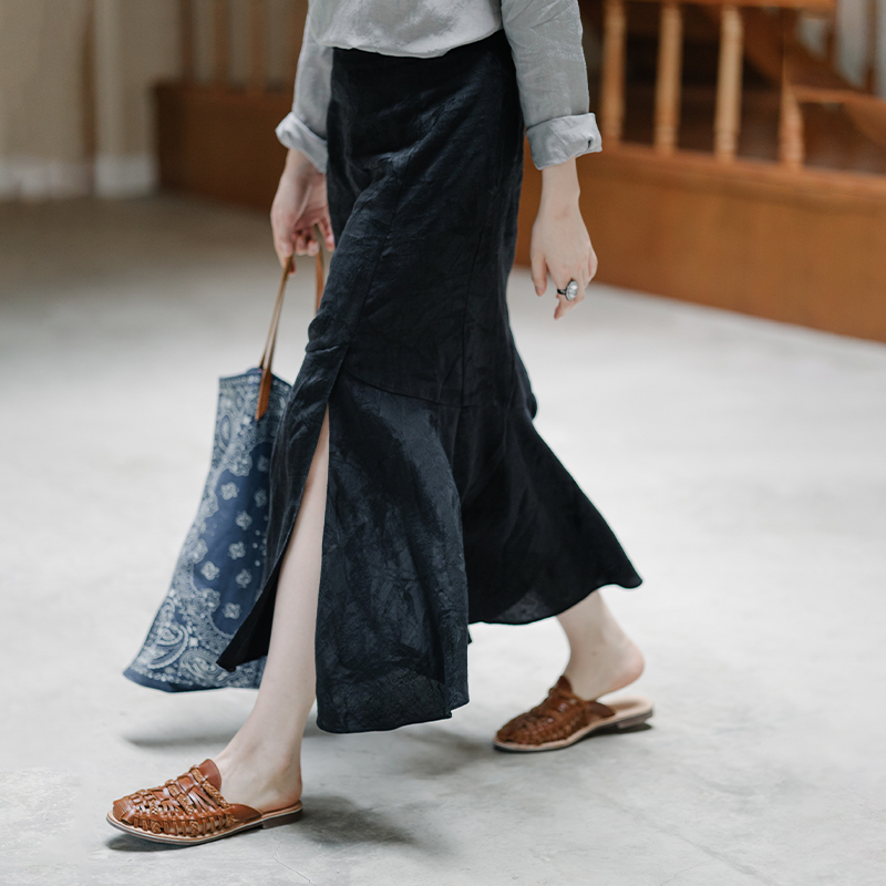 绽放652朵天丝亚麻提花显瘦鱼尾半身裙