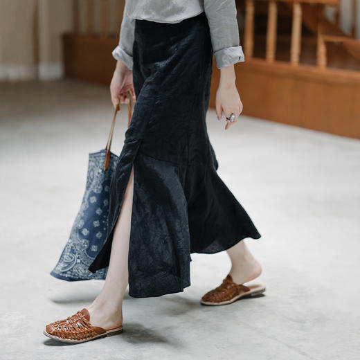 绽放652朵天丝亚麻提花显瘦鱼尾半身裙 商品图0