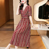 花色百搭，V字领高腰长款桑蚕丝连衣裙SM-82298993 商品缩略图2