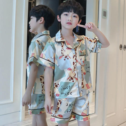 男童睡衣夏季短袖薄款套装儿童睡衣冰丝小男孩大童夏天卡通家居服 商品图3