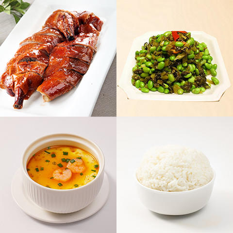 深井烧鸭+雪菜毛豆+虾仁炖蛋+米饭 商品图0