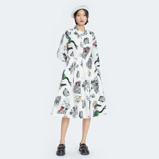 【不规则印花】谜底2022秋复古收腰印花连衣裙长袖227ML6125 商品图4