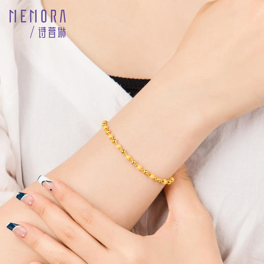足金手链女光珠磨砂款黄金手链个性百搭手饰送女友【按克计价黄金1】MEMORA诗普琳GBE00401（线上专供） 商品图2