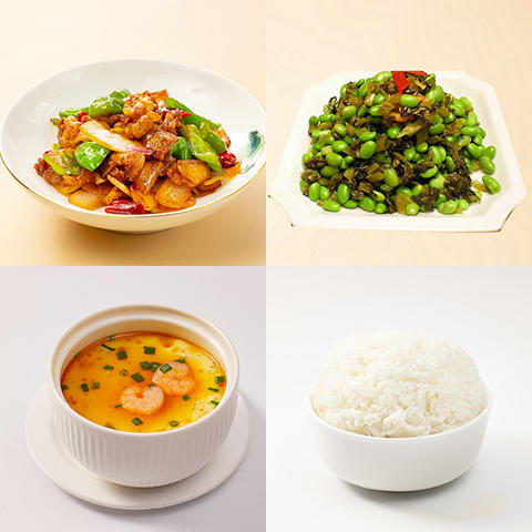 农家小炒肉+雪菜毛豆+虾仁炖蛋+米饭 商品图0