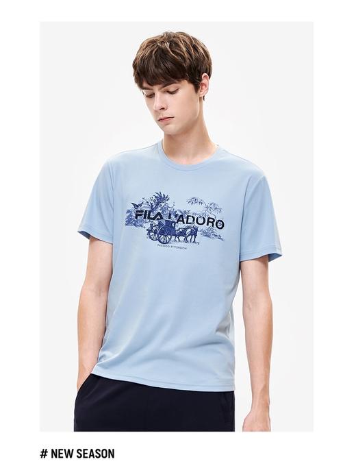 Fila今夏新款蓝色短袖男女情侣丝柔棉T恤 商品图2
