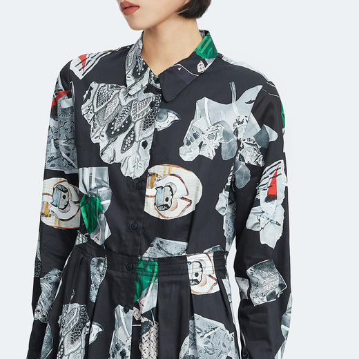 【不规则印花】谜底2022秋复古收腰印花连衣裙长袖227ML6125 商品图3