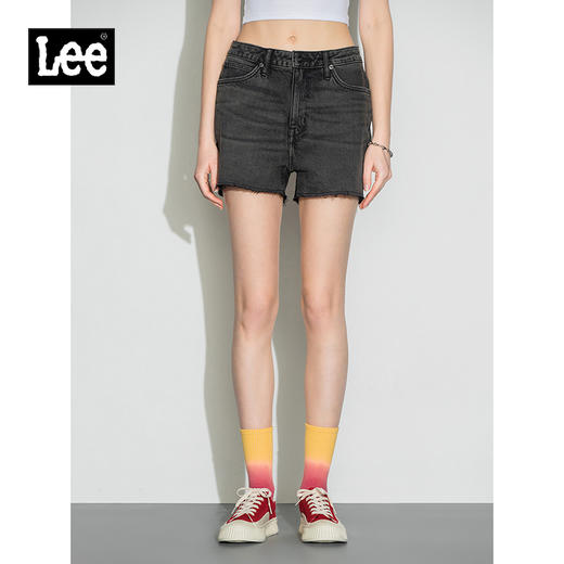 Lee商场同款22春夏新品A字型毛边黑色女牛仔短裤LWB1398533YS00FA01173 商品图0