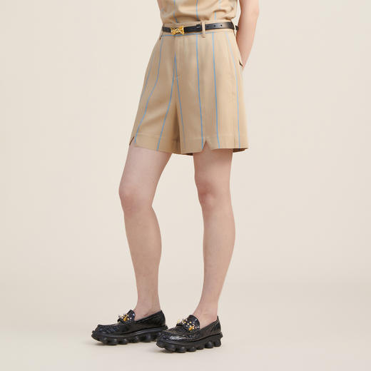 谜底西装短裤女2022秋新品高腰外穿显瘦竖条纹休闲裤223MK1063 商品图1