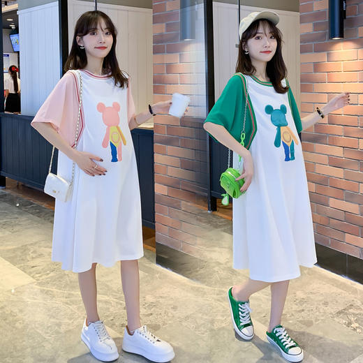【清新可爱休闲假两件连衣裙】孕妇装2022孕妇中长款T恤假两件 商品图0