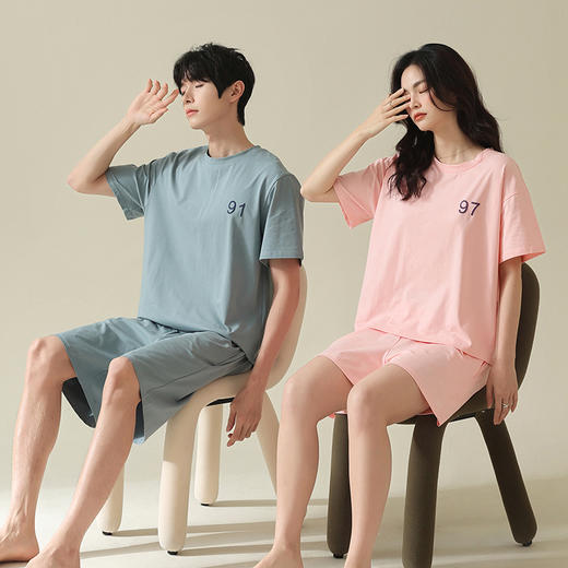 【舒肤棉】自然醒情侣睡衣女夏季新款薄款新疆棉短袖男士家居服可外穿套装JLM 商品图6