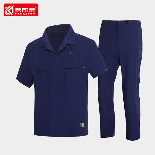 高端夏季工作服男短袖套装薄款透气汽修厂服防静电工程服工装定制 商品图1