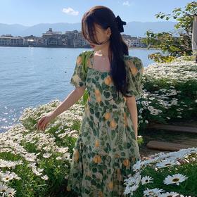 （清仓现货）【社群供G】大码气质浅色系小碎花方领胖MM显瘦雪纺连衣裙