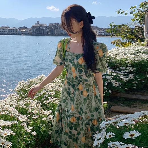 （清仓现货）【社群供G】大码气质浅色系小碎花方领胖MM显瘦雪纺连衣裙 商品图0