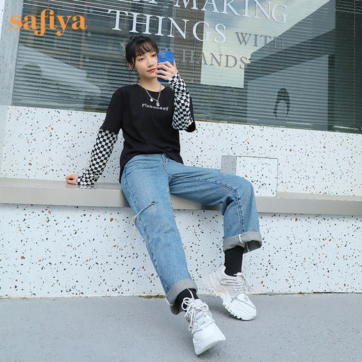 Safiya索菲娅渐变拼色炸街厚底老爹鞋2022秋新款减震休闲鞋SF23112419 商品图3