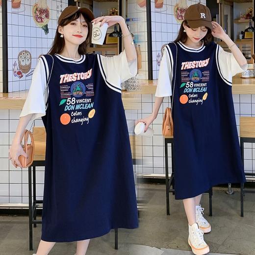 【时尚百搭拼接假两件孕妇裙】孕妇装夏装新款大码恤孕妇连衣裙 商品图1