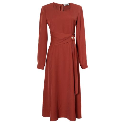 剩S/M 米思阳2026春季新款复古知性优雅方领连衣裙收腰显瘦中长裙2287 商品图3