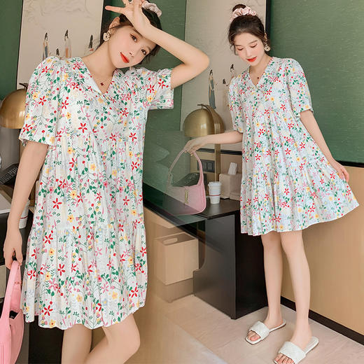 【时尚减龄孕妇碎花裙】实拍新款夏装孕妇短袖2022孕妇时尚碎花潮妈孕妇连衣裙 商品图1